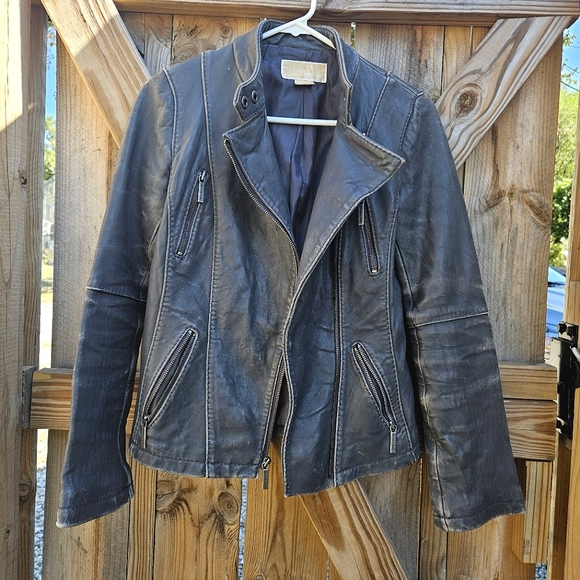 Michael Kors Distressed Leather Moto Jacket - Picture 7 of 13